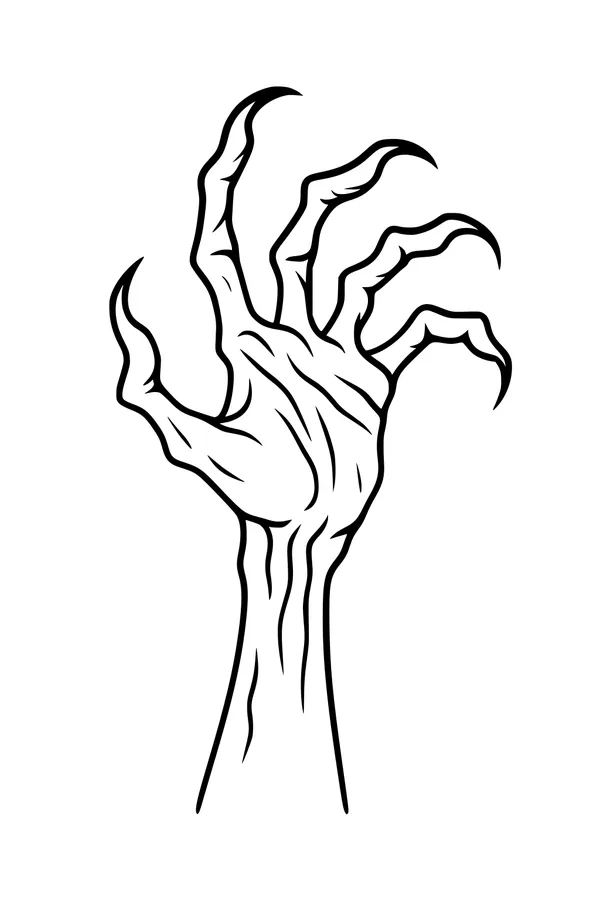 Free Monster Hand Coloring Page - Spooky Clawed Zombie Arm (Printable PDF)