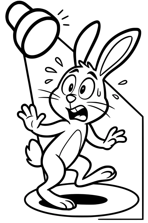 Free Rabbit Coloring Page - Surprised Bunny in Spotlight (Printable PDF)