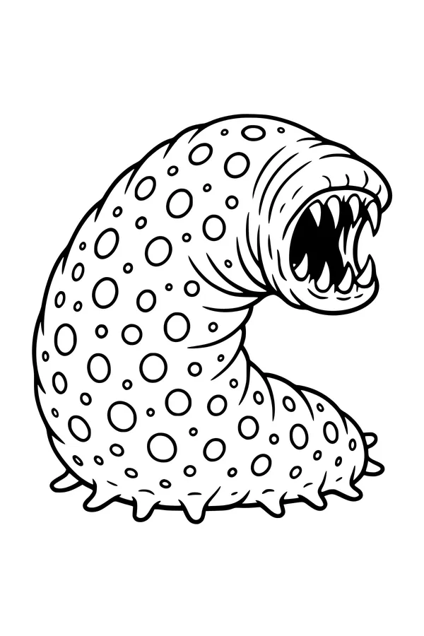 Free Kraken Sea Monster Coloring Page - Spotted Worm-Like Deep Sea Beast (Printable PDF)