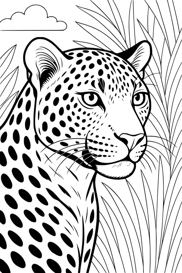 Free Leopard Coloring Page - Calm Big Cat in Tall Grass (Printable PDF)