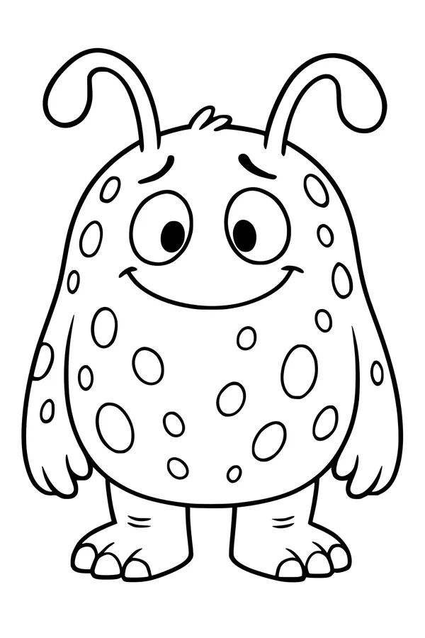 Free Monster Coloring Page - Spotty Grinning Creature With Antennae (Printable PDF)