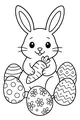Free Bunny Coloring Page - Smiling Rabbit With Carrot and Easter Eggs (Printable PDF)