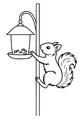 Free Squirrel Coloring Page - Reaching for a Bird Feeder (Printable PDF)