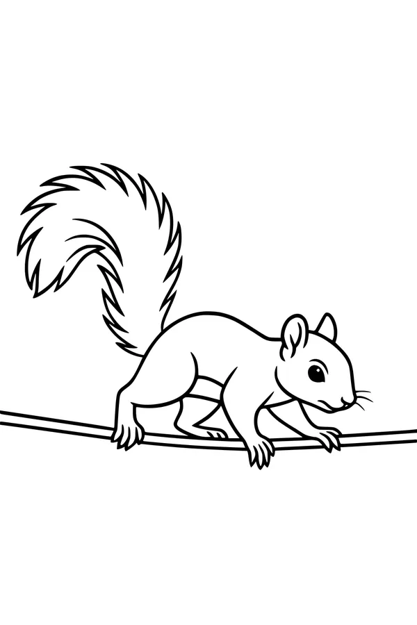 Free Squirrel Coloring Page - Sammy Balancing on a Narrow Branch (Printable PDF)