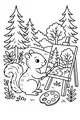 Free Squirrel Coloring Page - Artist Squirrel Painting a Forest Scene (Printable PDF)