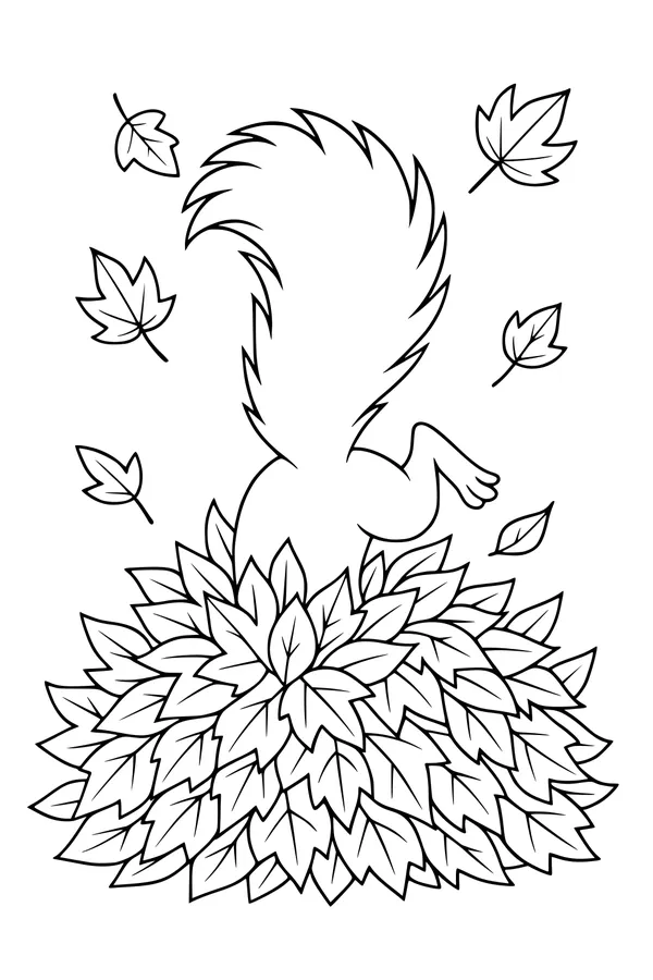Free Squirrel Coloring Page - Diving Into Autumn Leaves (Printable PDF)
