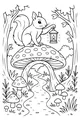 Free Squirrel Coloring Page - Lantern on Mushroom in Forest (Printable PDF)