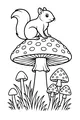 Free Squirrel Coloring Page - Cute Queen on a Mushroom (Printable PDF)