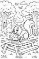 Free Squirrel Coloring Page - Watermelon Picnic in the Forest (Printable PDF)