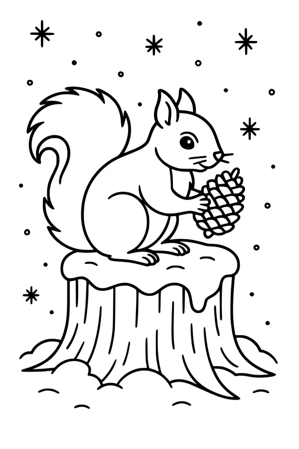 Free Squirrel Coloring Page - Winter Pinecone Picnic Scene (Printable PDF)