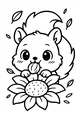 Free Squirrel Coloring Page - Cute Cartoon With Sunflower (Printable PDF)