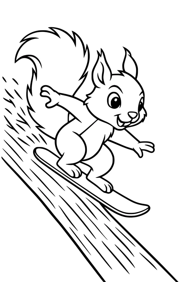 Free Squirrel Coloring Page - Cartoon Skater on Tree Trunk (Printable PDF)