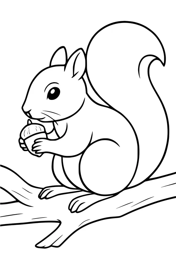Free Squirrel Coloring Page - Fluffy Tail With Acorn Snack (Printable PDF)