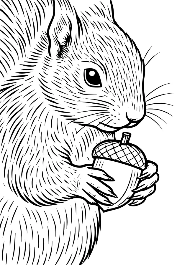 Free Squirrel Coloring Page - Bushy Tail Close-Up With Acorn (Printable PDF)