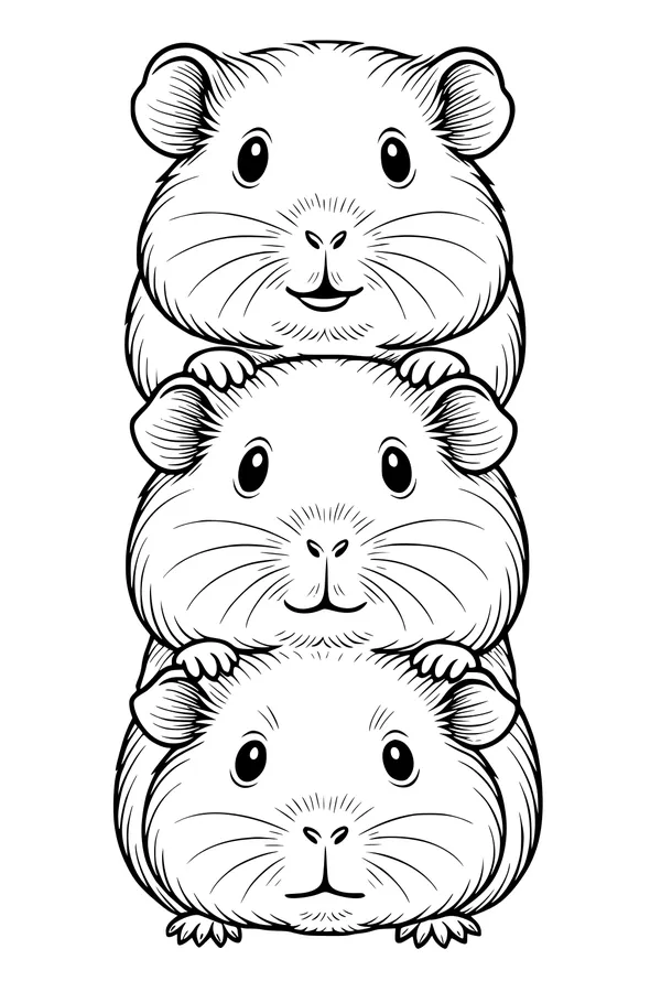 Free Guinea Pig Coloring Page - Three Guinea Pig Stack Tower (Printable PDF)