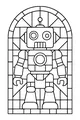 Free Robot Coloring Page - Friendly Stained-Glass Window Bot (Printable PDF)