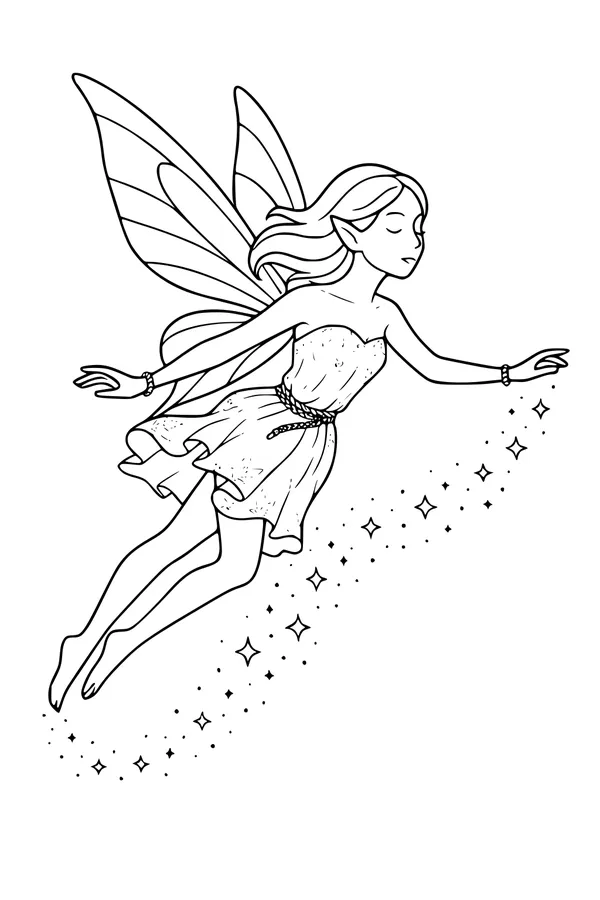 Free Fairy Coloring Page - Starlit Forest Flight (Printable PDF)