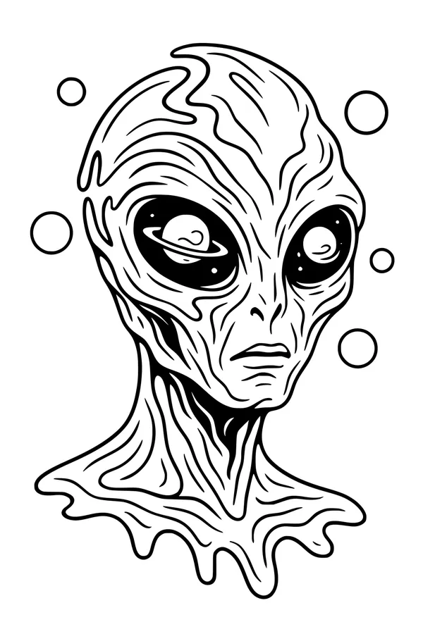 Free Alien Coloring Page - Gentle Stargazer Portrait With Planet Eyes (Printable PDF)