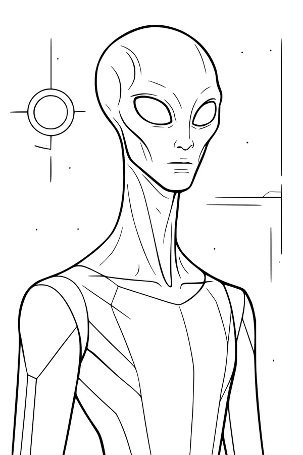 Free Alien Coloring Page - Tall Stargazer In Geometric Spacesuit (Printable PDF)