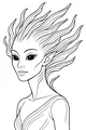 Free Alien Girl Coloring Page - Starlight Portrait with Wavy Hair (Printable PDF)