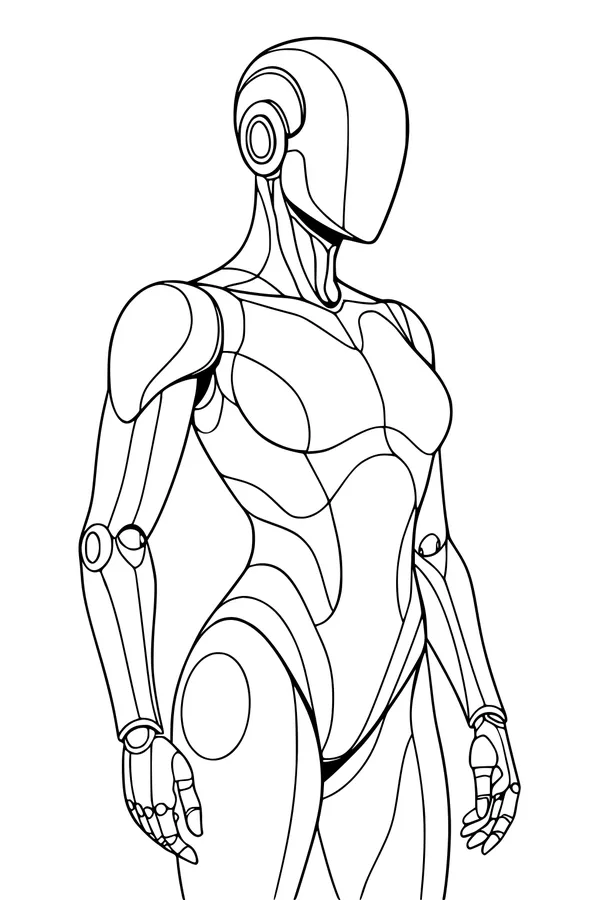 Free Android Robot Girl Coloring Page - Futuristic Humanoid Guardian (Printable PDF)
