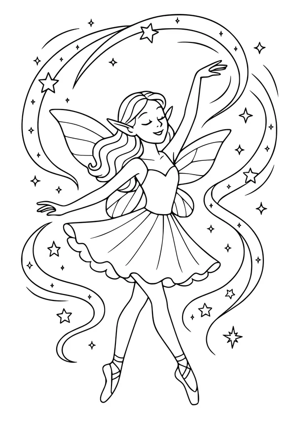 Free Fairy Ballerina Coloring Page - Starlight Dance En Pointe (Printable PDF)