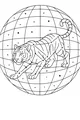 Free Tiger Coloring Page - Constellation Tiger Walking on Starry Globe (Printable PDF)