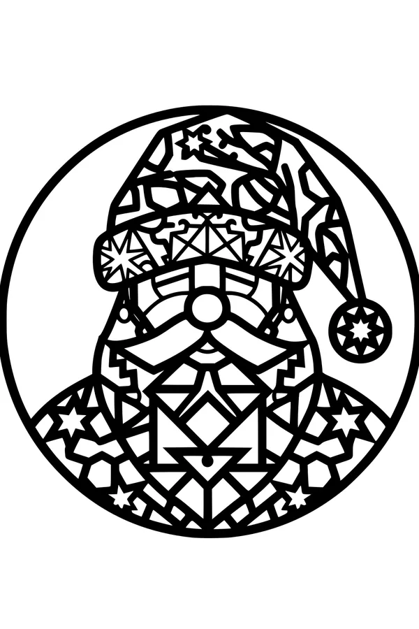 Free Santa Claus Coloring Page - Geometric Starry Mandala Portrait (Printable PDF)