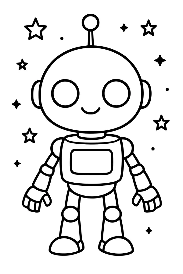 Free Robot Coloring Page - Friendly Starry Space Android (Printable PDF)