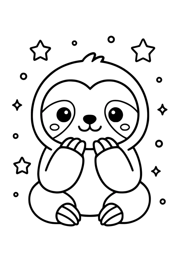 Free Sloth Coloring Page - Smiling Sloth Under Starlit Night (Printable PDF)