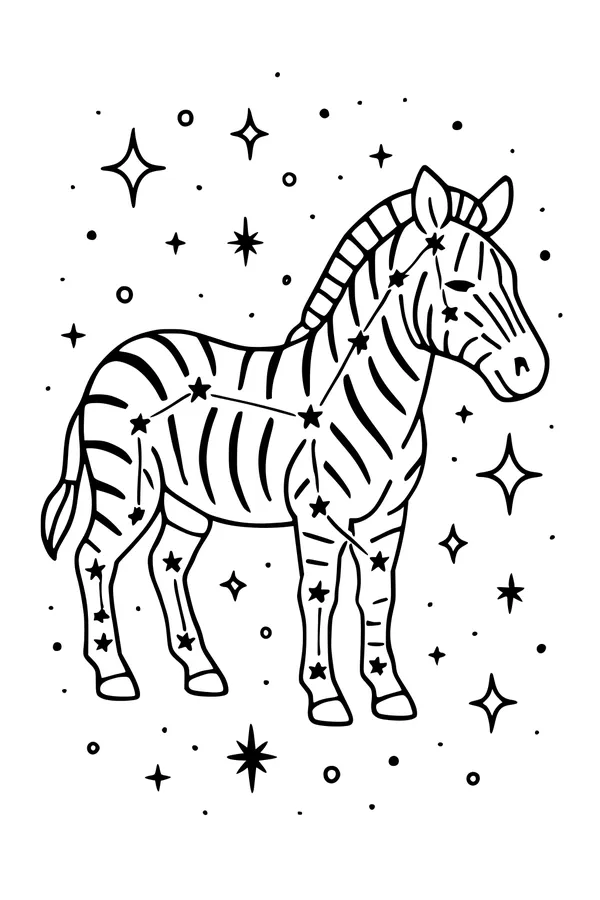 Free Zebra Coloring Page - Starry Night Constellation Stripes (Printable PDF)