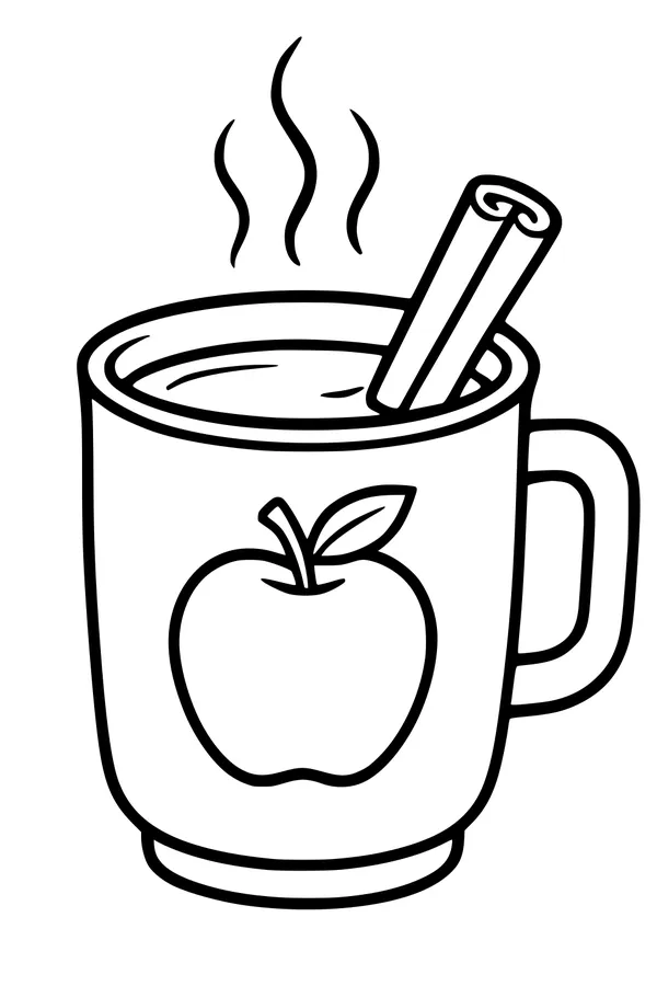 Free Apple Cider Mug Coloring Page - Steaming Cinnamon Drink (Printable PDF)
