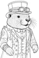 Free Beaver Coloring Page - Steampunk Inventor in Fancy Outfit (Printable PDF)