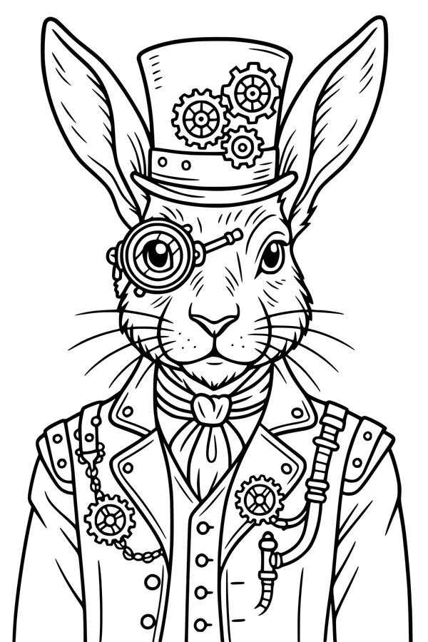 Free Hare Coloring Page - Steampunk Gentleman With Top Hat (Printable PDF)
