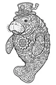 Free Manatee Coloring Page - Steampunk Gears and Top Hat (Printable PDF)