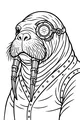 Free Walrus Coloring Page - Steampunk Monocle and Mechanical Tusks (Printable PDF)