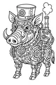 Free Warthog Coloring Page - Steampunk Mechanical Warthog in Top Hat (Printable PDF)