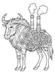 Free Wildebeest Coloring Page - Steampunk Gear-Hearted Beast in Profile (Printable PDF)