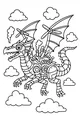Free Steampunk Dragon Coloring Page - Mechanical Steamwing in the Clouds (Printable PDF)