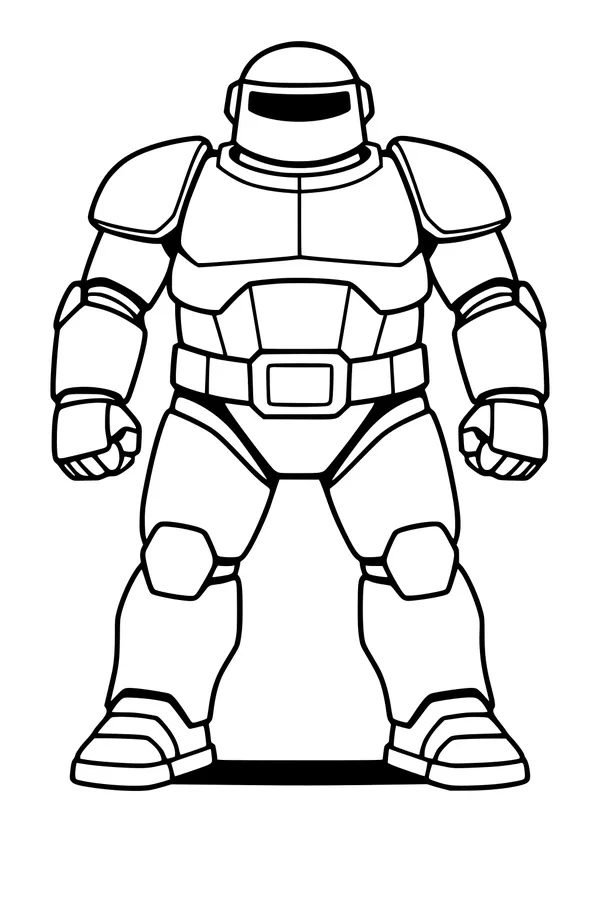 Free Robot Android Coloring Page - Armored Guard Front View (Printable PDF)
