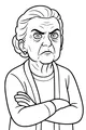 Free Grandma Coloring Page - Stern Grandmother With Arms Crossed (Printable PDF)