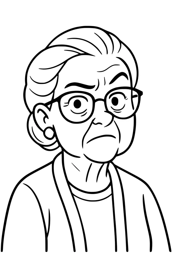 Free Grandma Coloring Page - Serious Grandmother Portrait (Printable PDF)