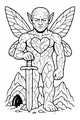 Free Fairy Coloring Page - Stone-Heart Guardian in Rocky Mountains (Printable PDF)