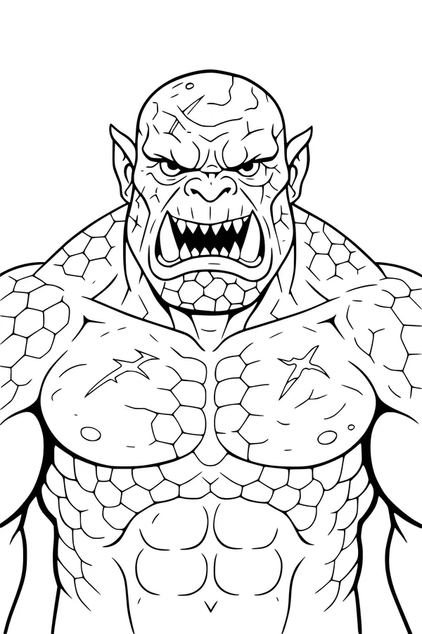 Free Ogre Coloring Page - Muscular Stone-Scaled Monster Roaring (Printable PDF)