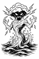 Free Storm Elemental Coloring Page - Ocean Lightning Spirit (Printable PDF)