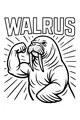 Free Walrus Coloring Page - Funny Flexing Cartoon Walrus (Printable PDF)