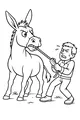 Free Donkey Coloring Page - Stubborn Donkey and Boy Tug-of-War (Printable PDF)