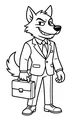 Free Wolf Coloring Page - Cartoon Business Wolf With Briefcase (Printable PDF)