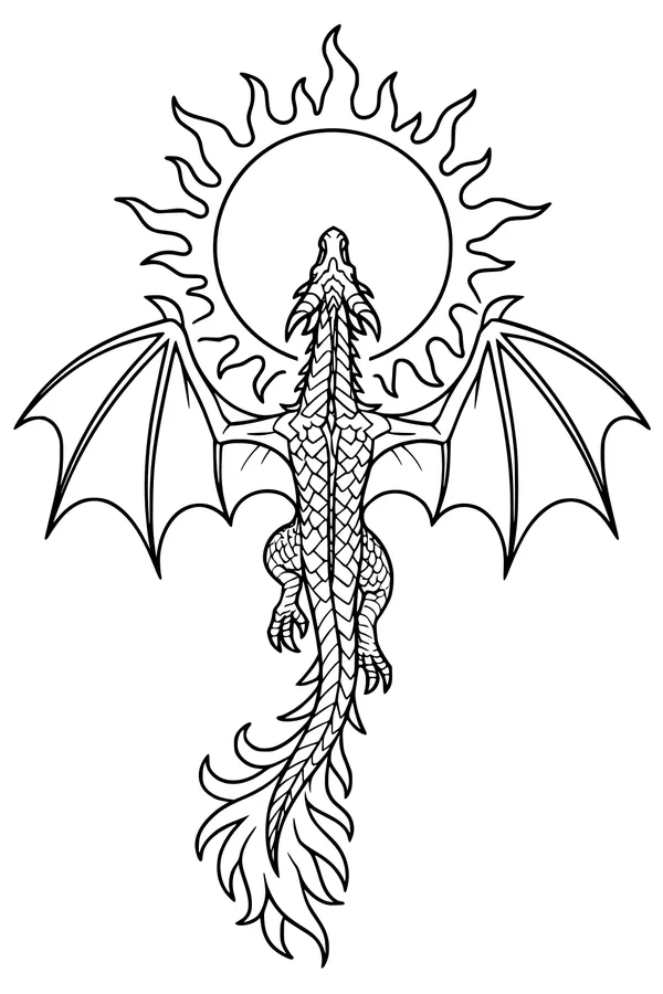 Free Dragon Coloring Page - Sun-Soaring Sky Flight (Printable PDF)