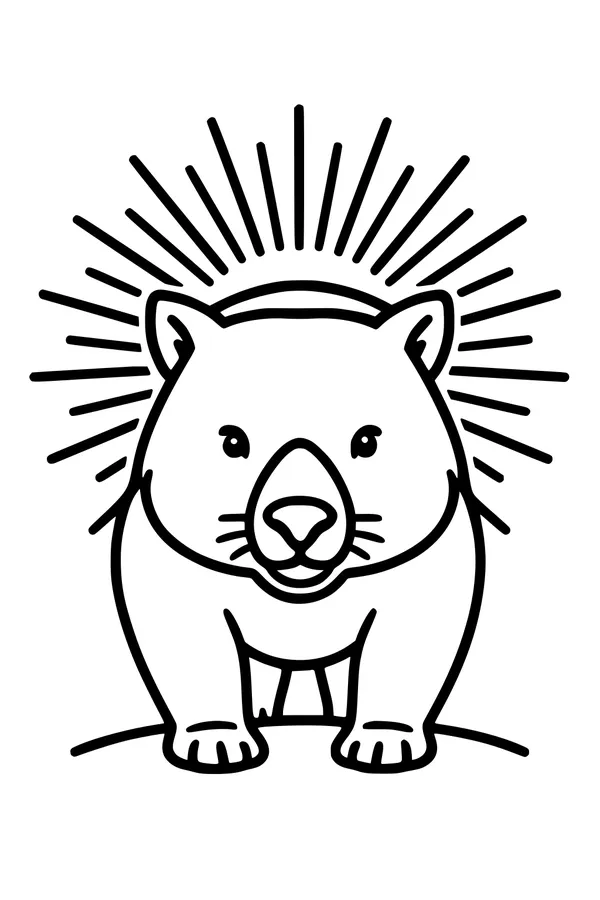 Free Wombat Coloring Page - Sunburst Hill Scene (Printable PDF)